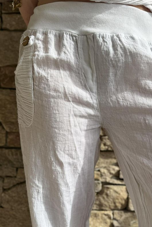  Benji Linen Wave Panel Pant White 
